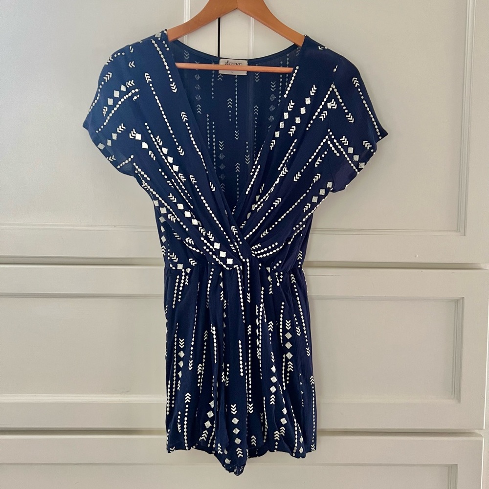 Navy and White Romper